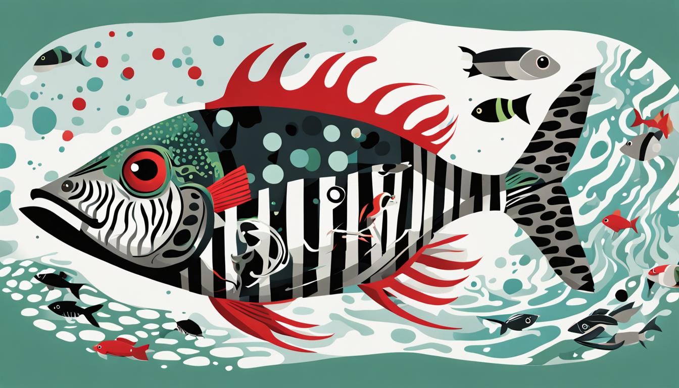 Colorful Tiger-Fish in Abstract Ocean Cartoon