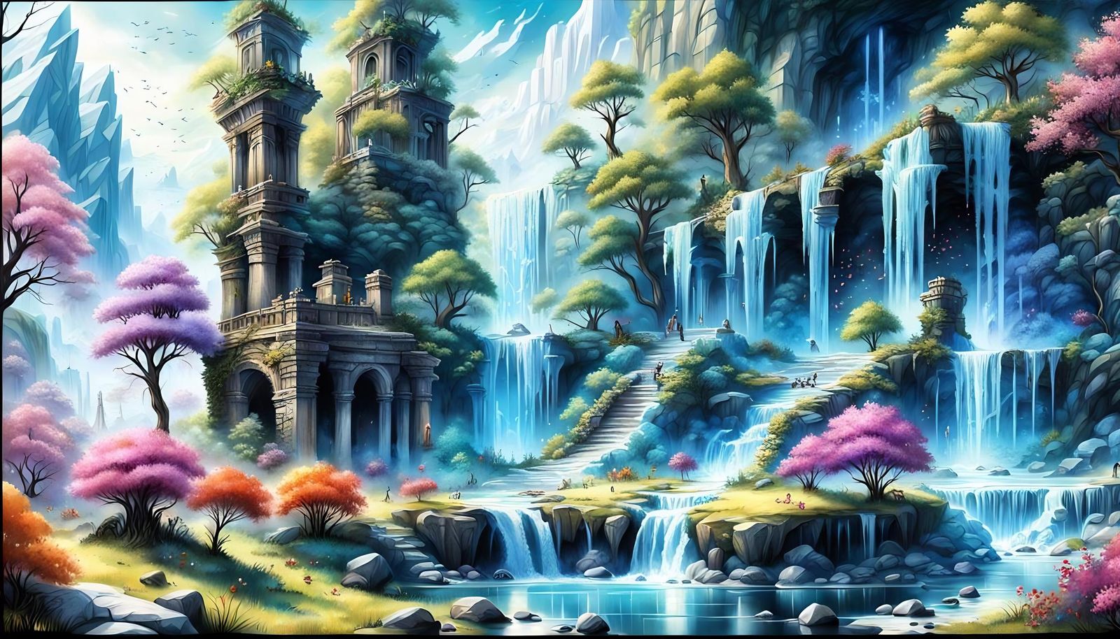 Gaming World Spring Landscape in Hyperrealism Style