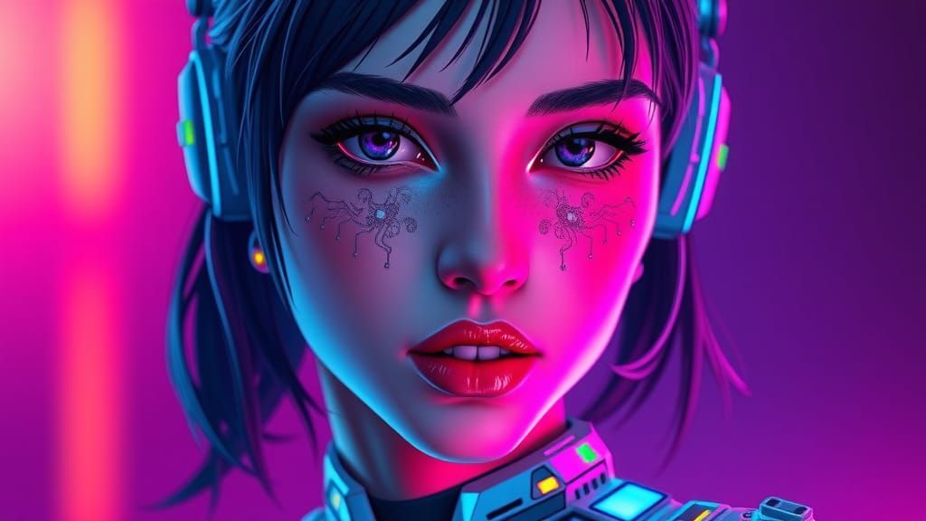 Cyberpunk Woman Portrait with Bionic Implants