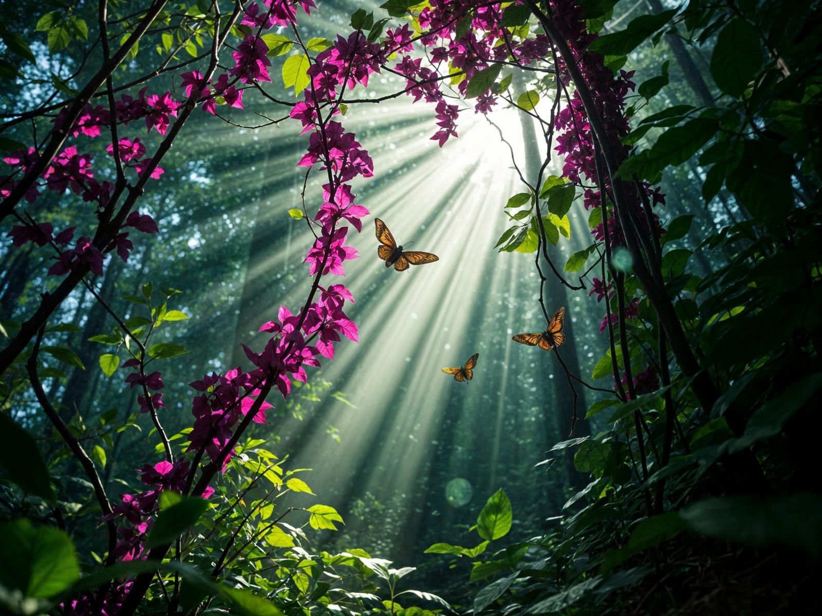 Fantasy Forest with Moths and God Rays