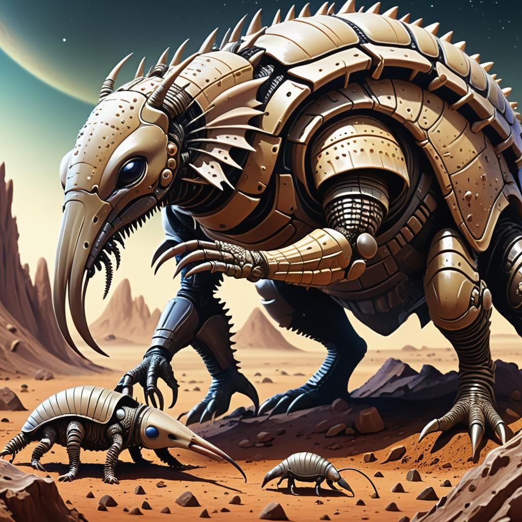 Armored Alien Creature on Exoplanet: Biomechanical Sci-Fi Ar...