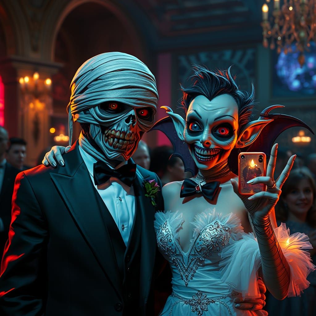 Mummy and Vampire Prom Photo, Digital Painting