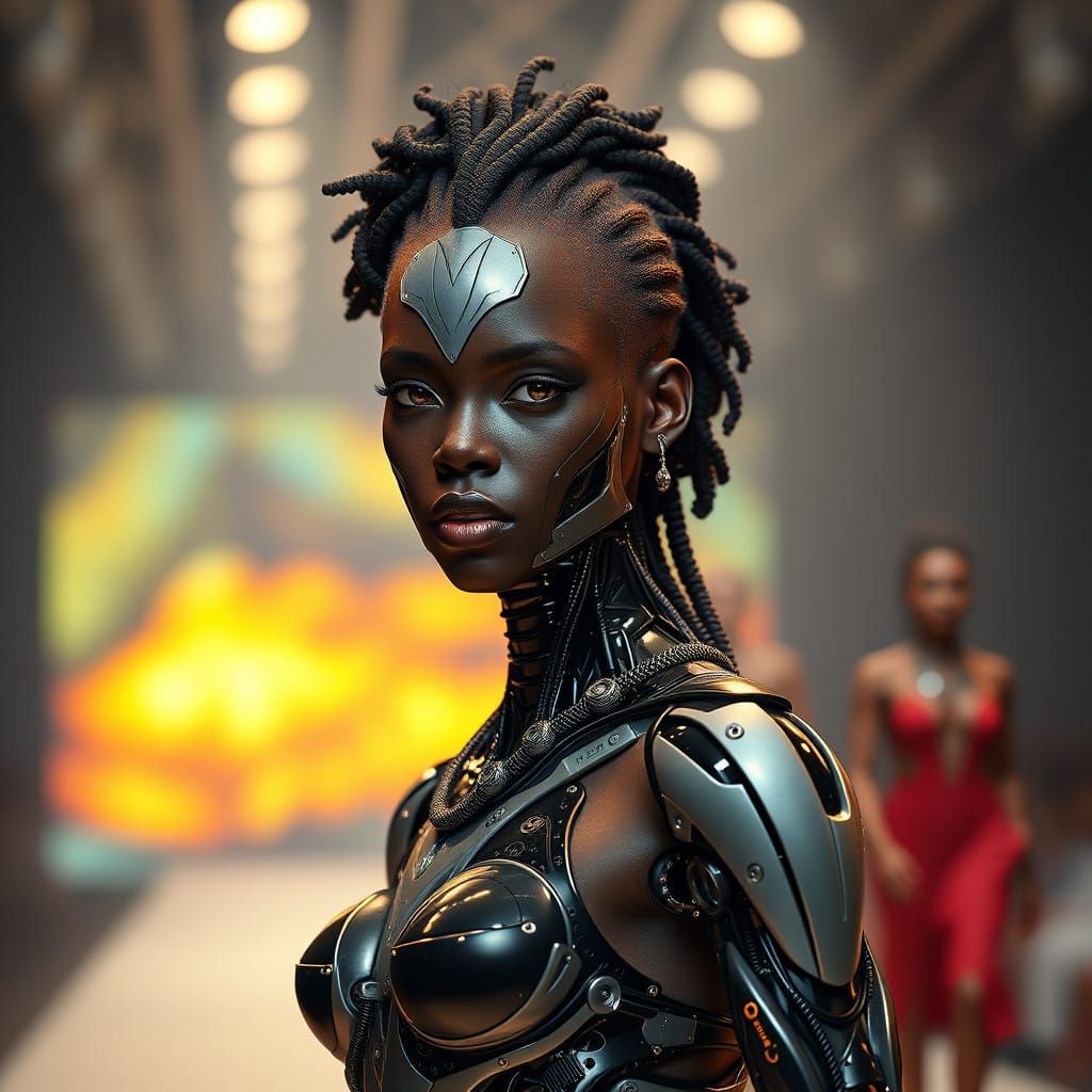Surreal Fashion Fantasy: African American Robot Hybrid Strut...