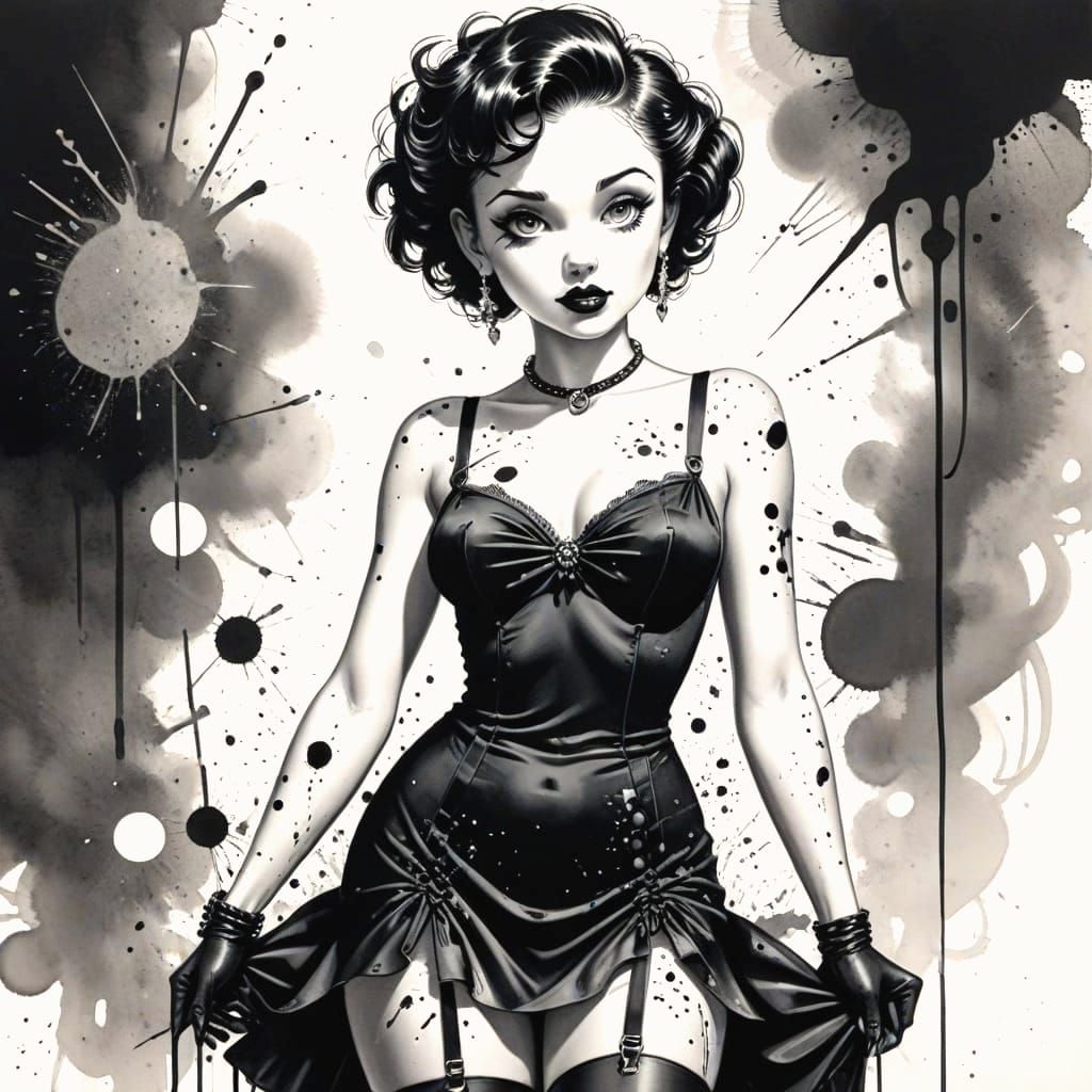 Betty Boop in Black Ink Wash Style