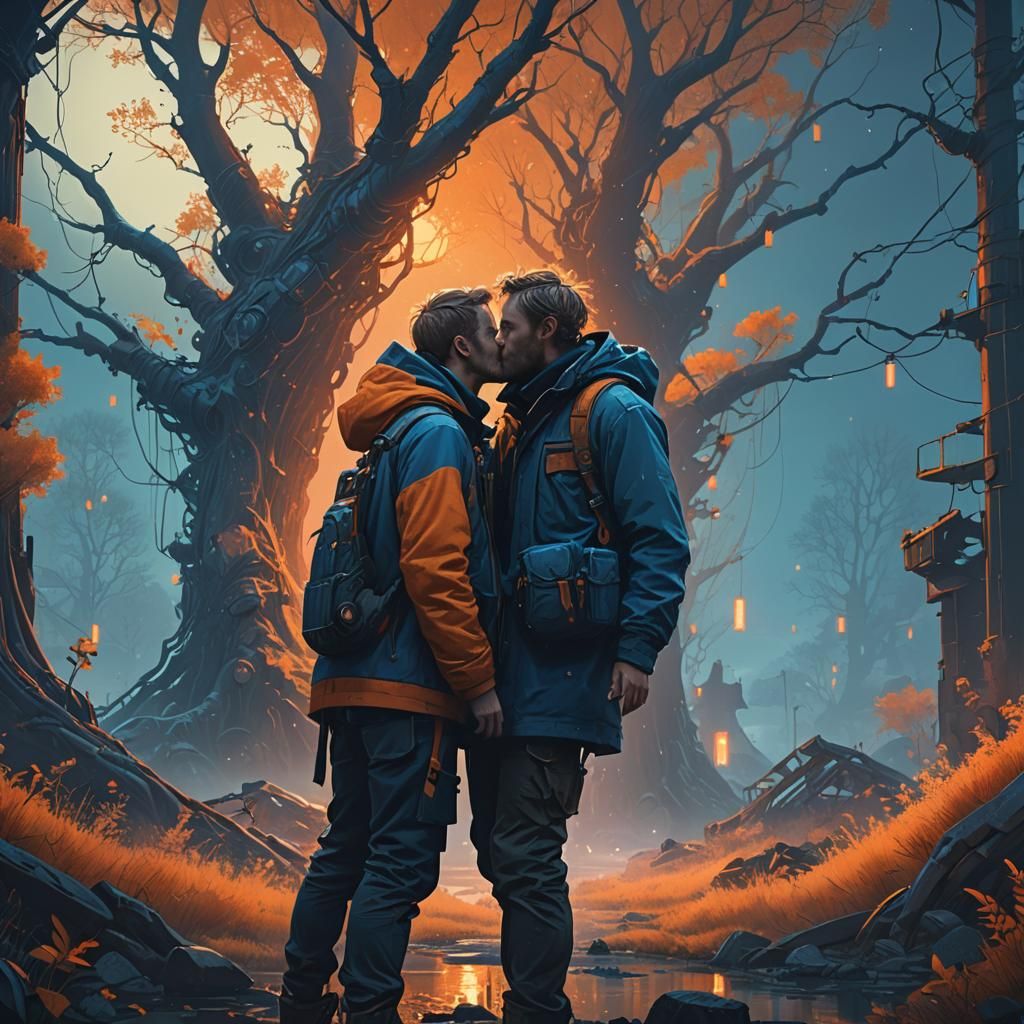 Passionate Kiss in Mystical Dreamscape: Concept Art