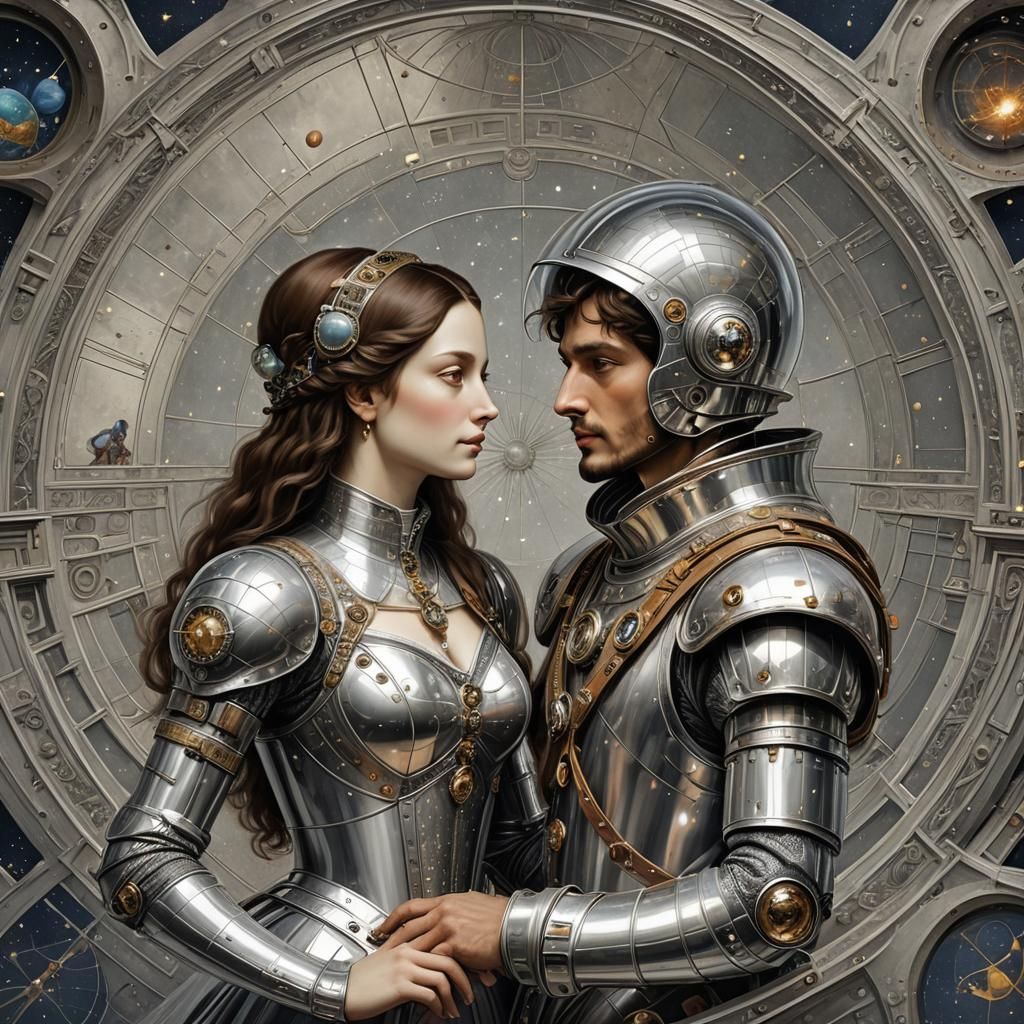 Futuristic Renaissance Lovers in Da Vinci Style
