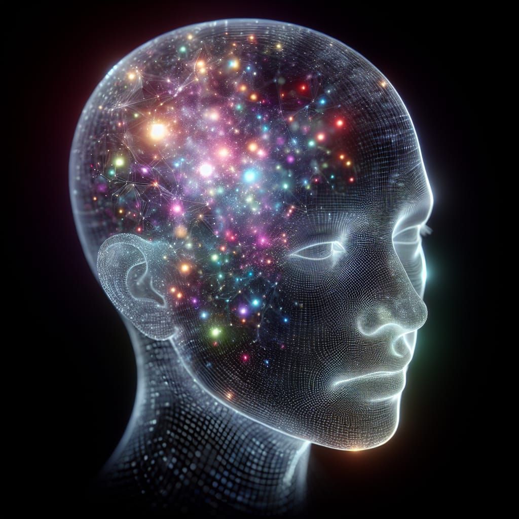Floating Transparent Head with Colorful Lights