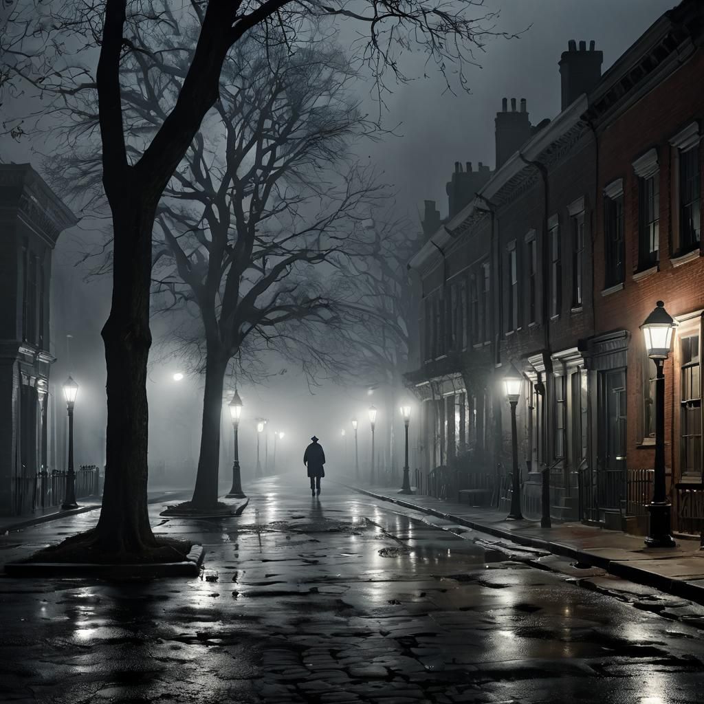 Sinister Foggy Night Street Scene