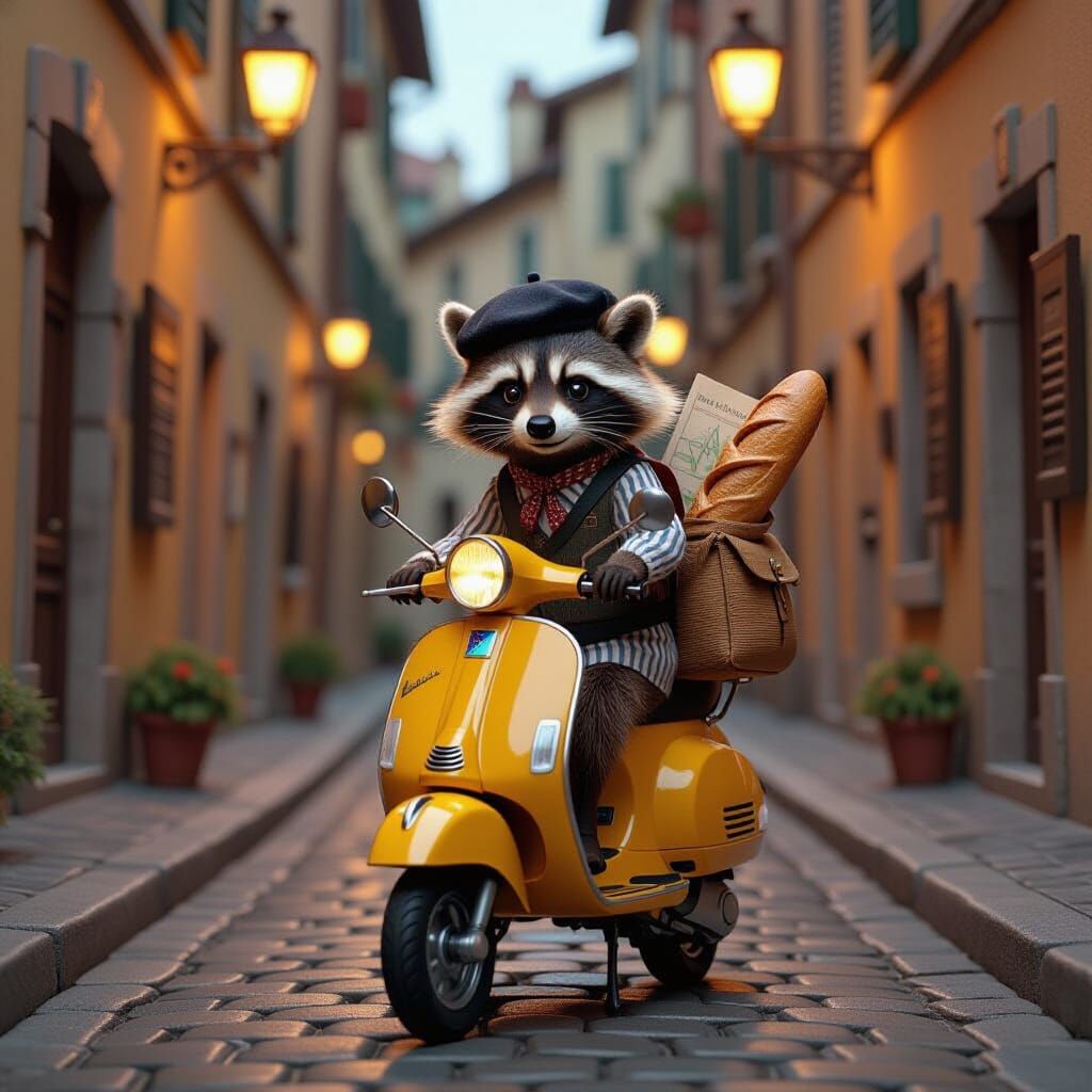 Raccoon's Parisian Culinary Adventure in Wes Anderson Style