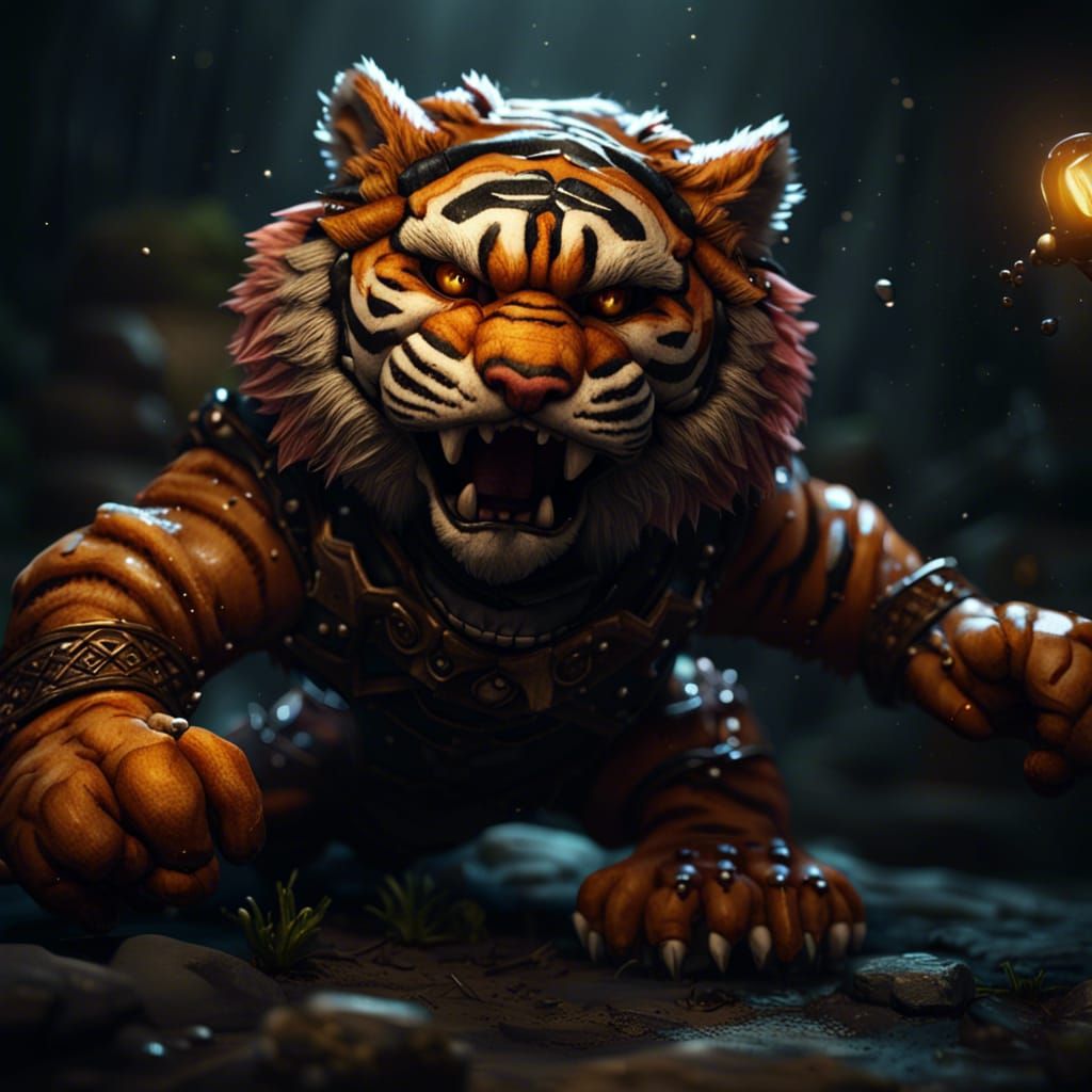 Plush Tiger vs Bogeyman: Dark Fantasy Art