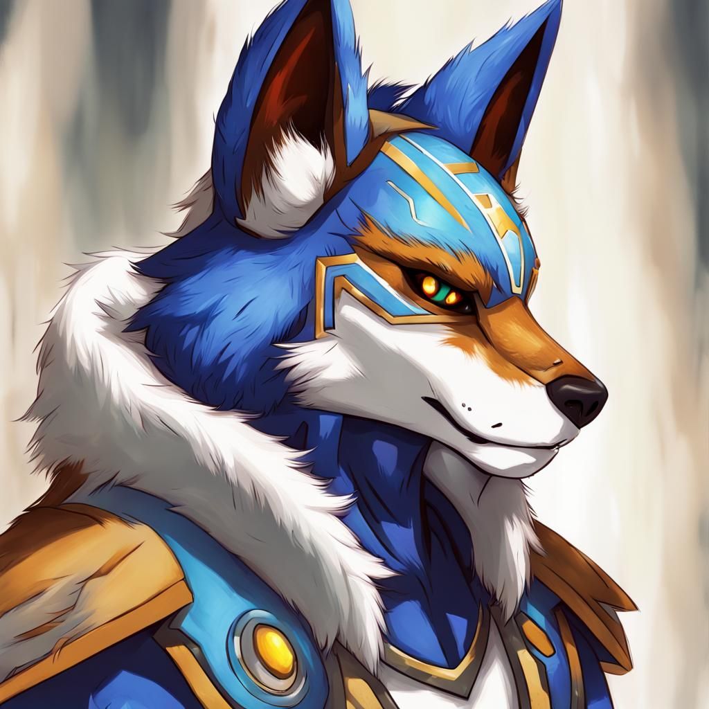 Furry Protogen Headshot in Painterly Style