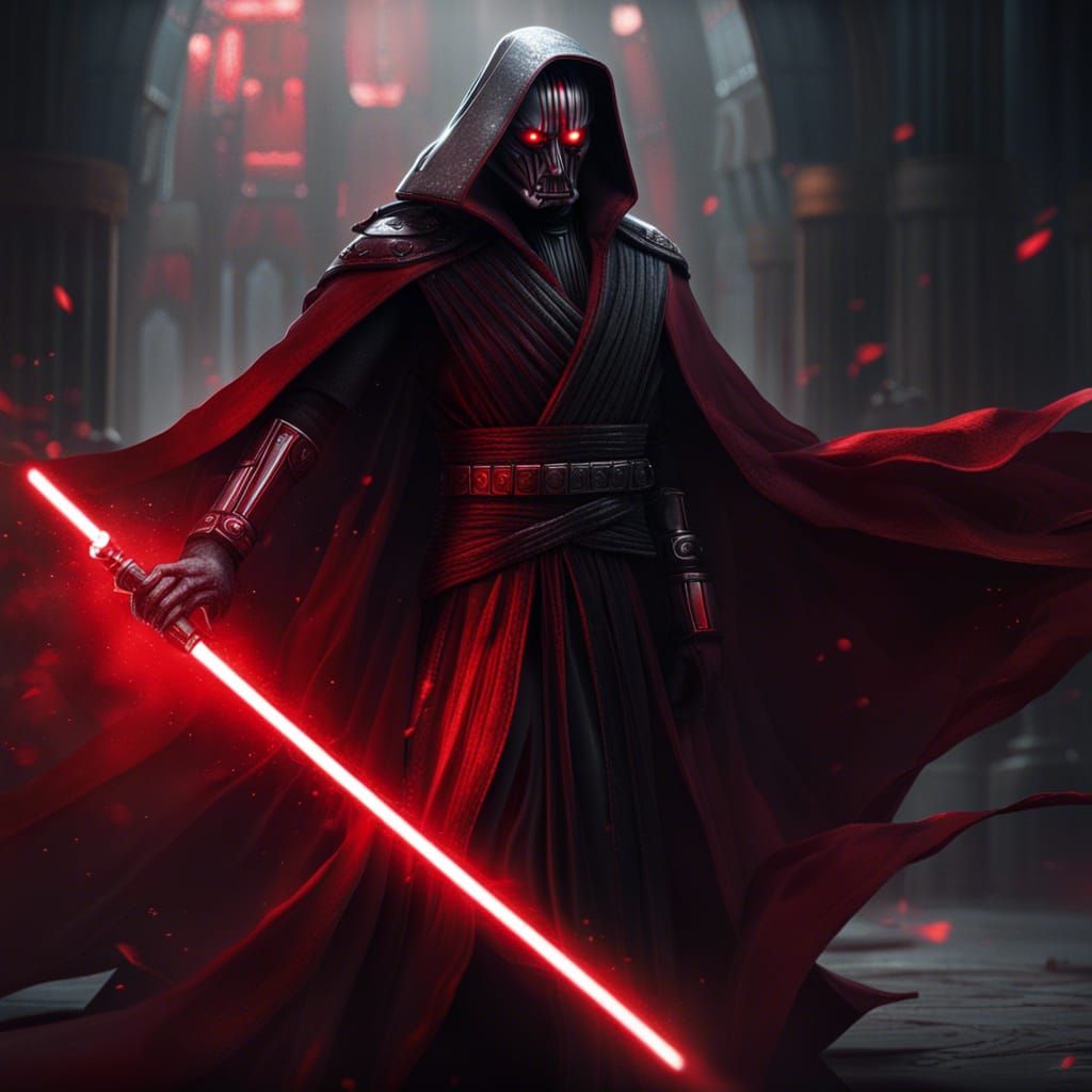 Sith Lord Unmasked with Lightsaber, Fantasy Concept Art