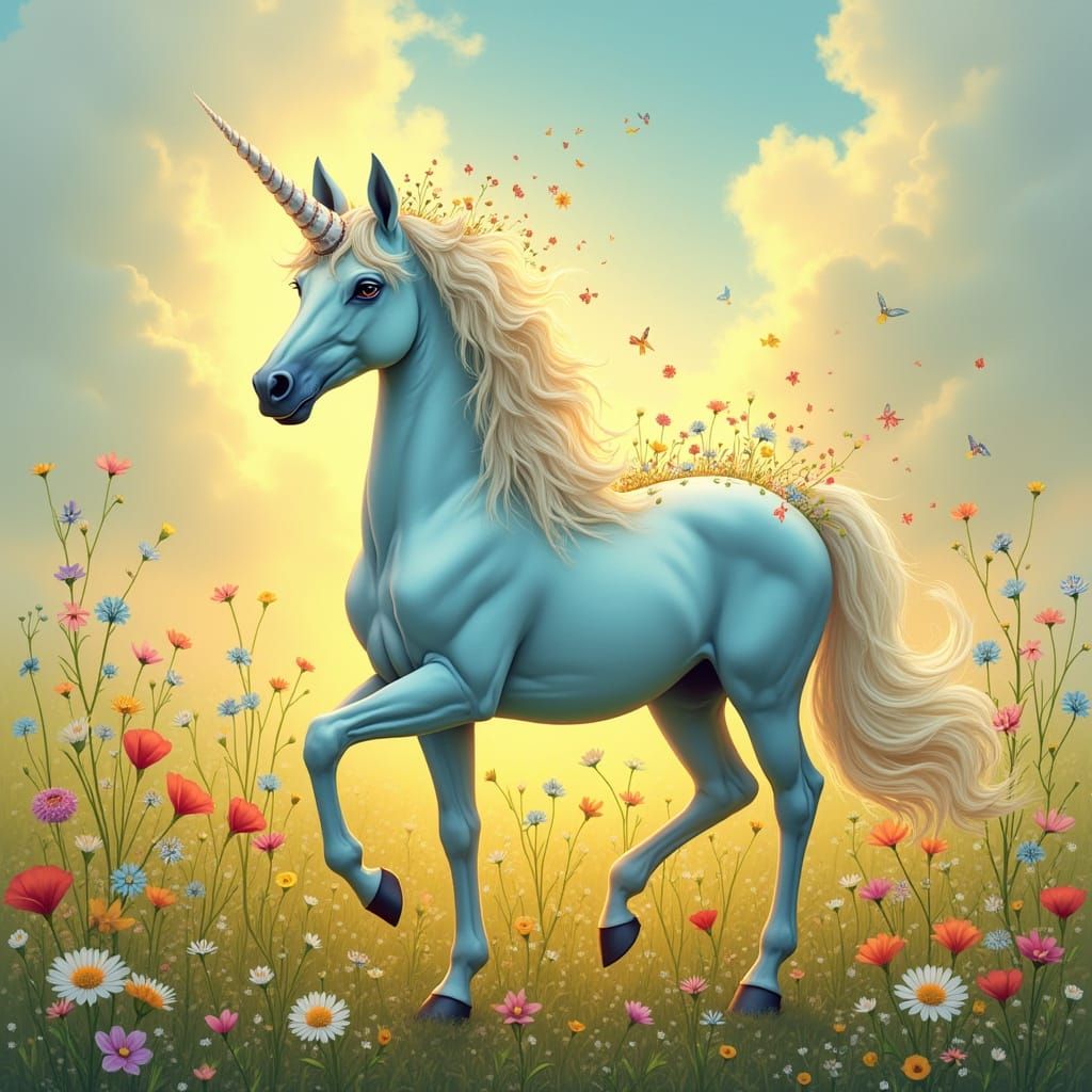 Ethereal Unicorn in Art Nouveau Style