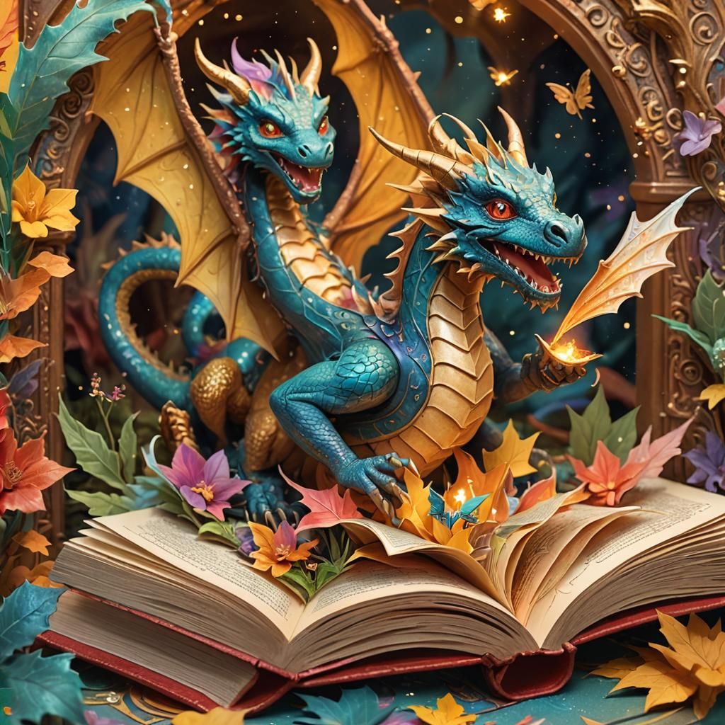 Dragon and Fairies in a Pop-Up Book