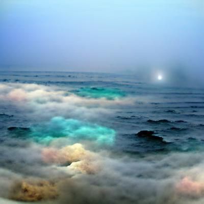 Ethereal Ocean Under Misty Twilight Sky