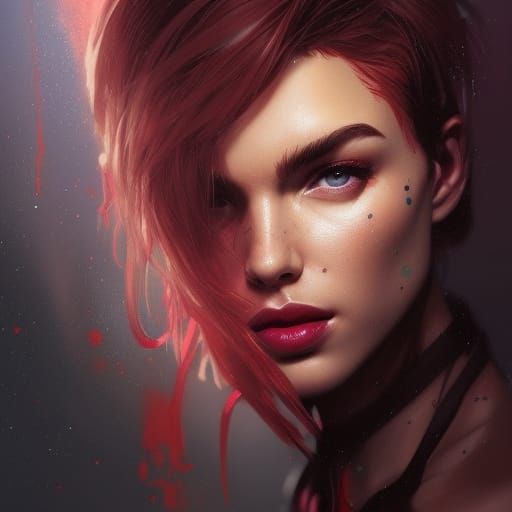 Hyperdetailed Ruby Rose Portrait in Art Nouveau Style