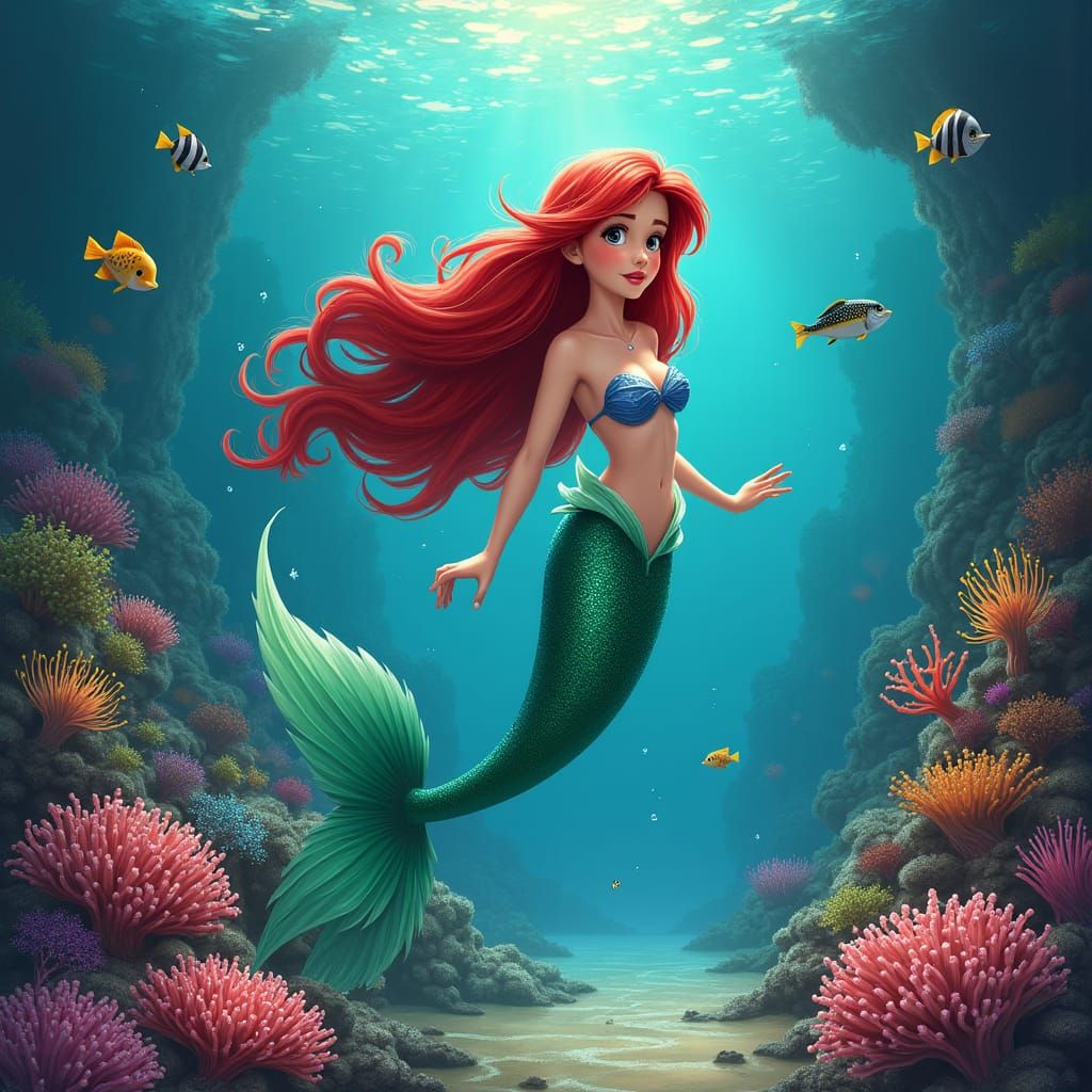 Ariel Discovers Ocean Secrets in Colorful Matte Painting