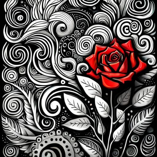 Intricate Floral Mixed Media Art in Burton Style