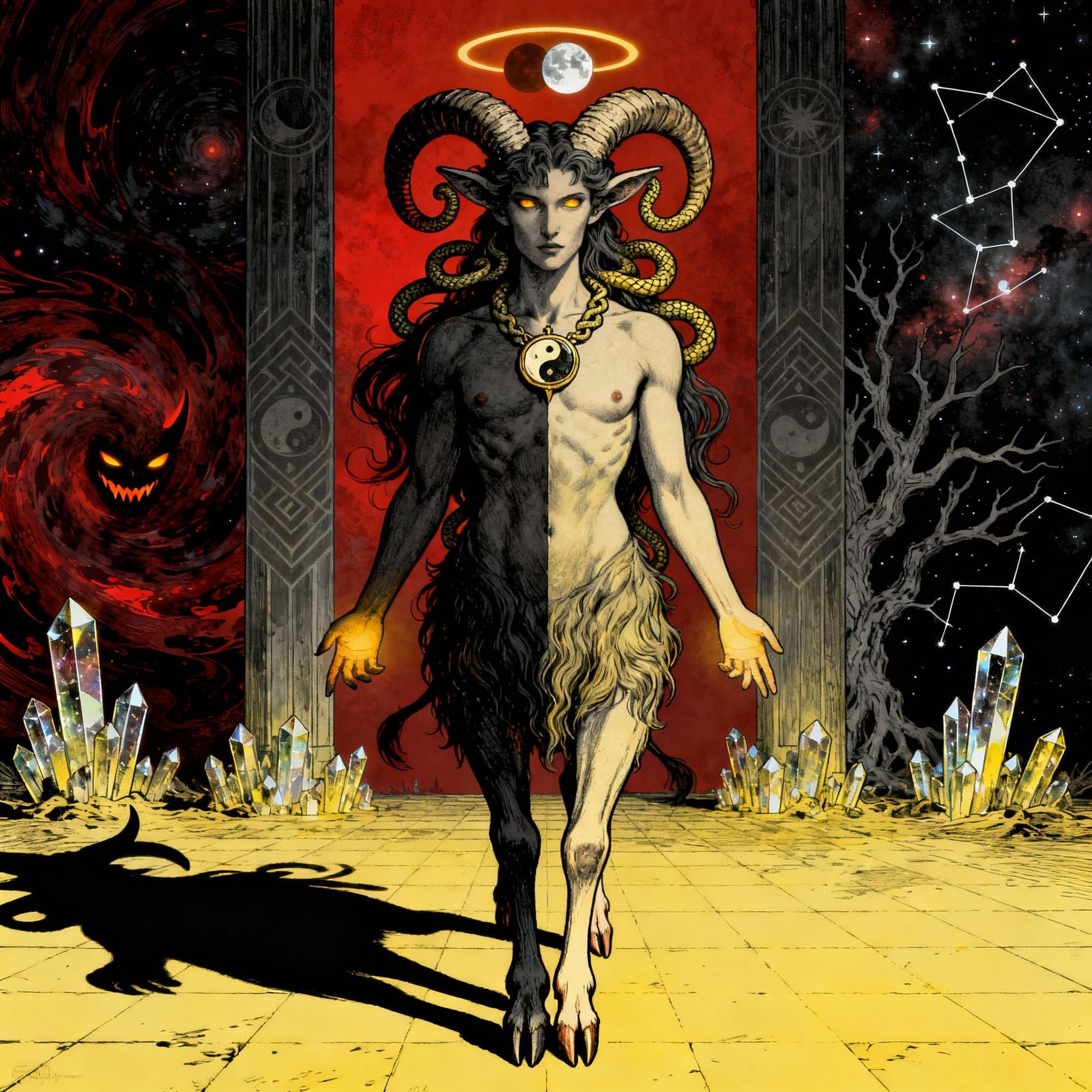 Baphomet Symbolizing Balance in Dramatic Chiaroscuro Style