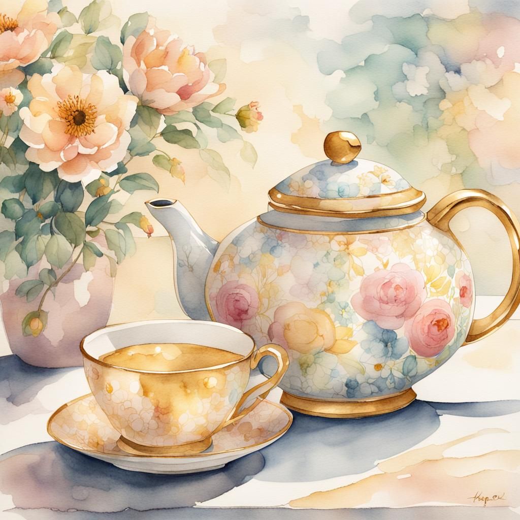 Whimsical Watercolor Tea Service in Pastel Hues