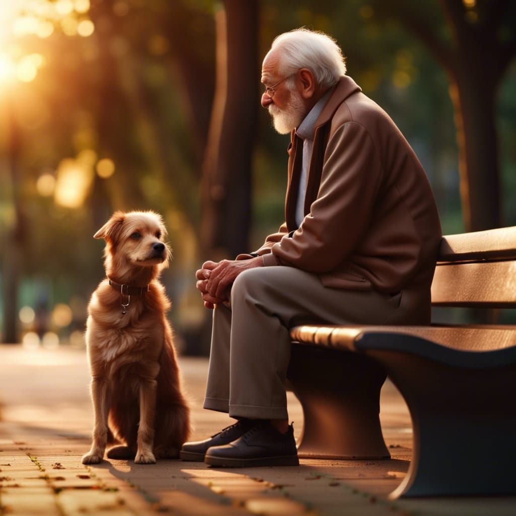 Man and Dog Enjoying Sunset in Park