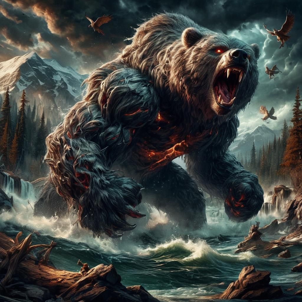 Raging Kodiak Bear in Elemental Darkness