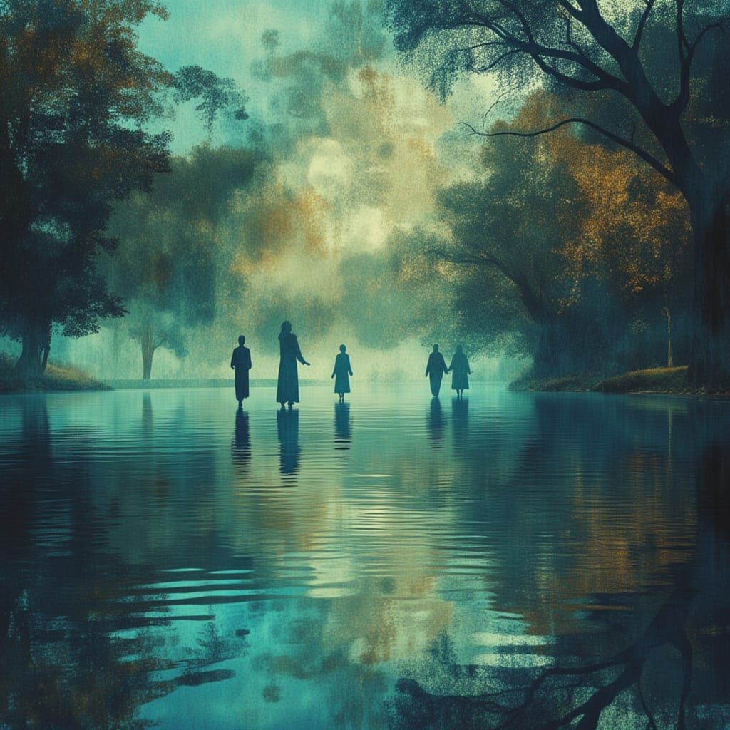 Swimmers in a Dreamscape Lake