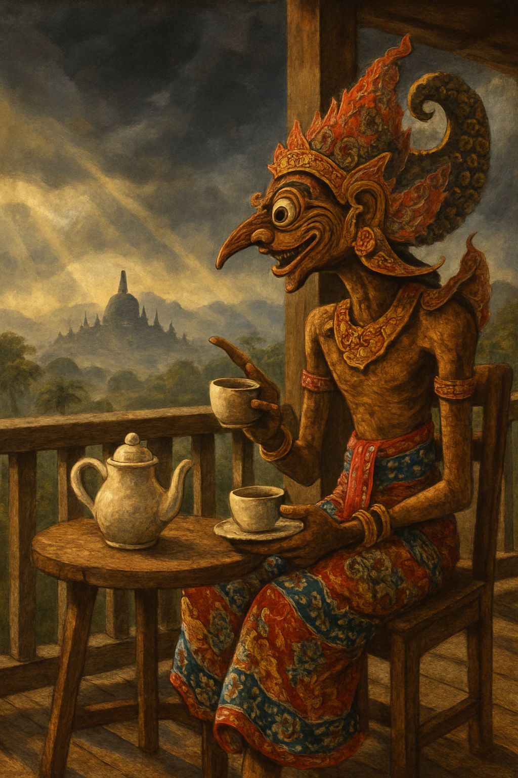 Anthropomorphic Wayang Enjoying a Cuppa and a Chat