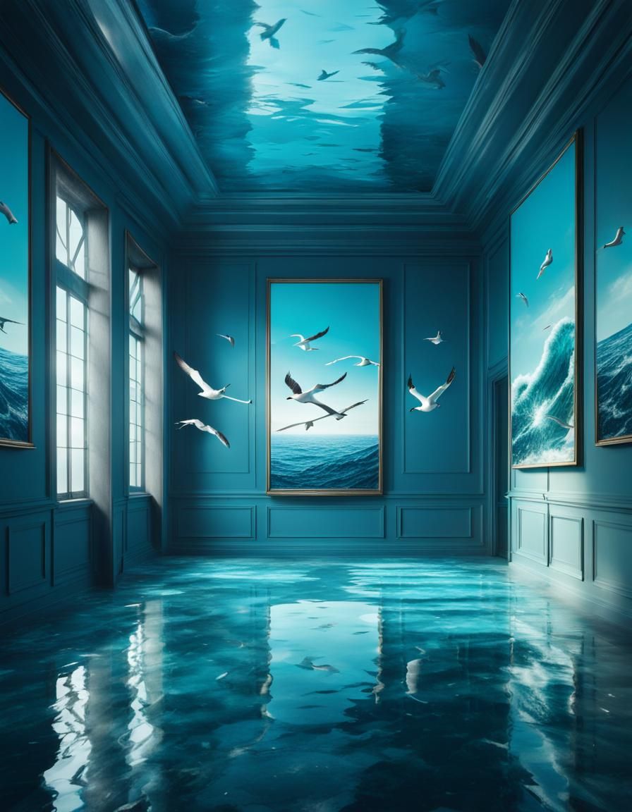 Hyperrealistic Impossible Seascape Room with Optical Effects
