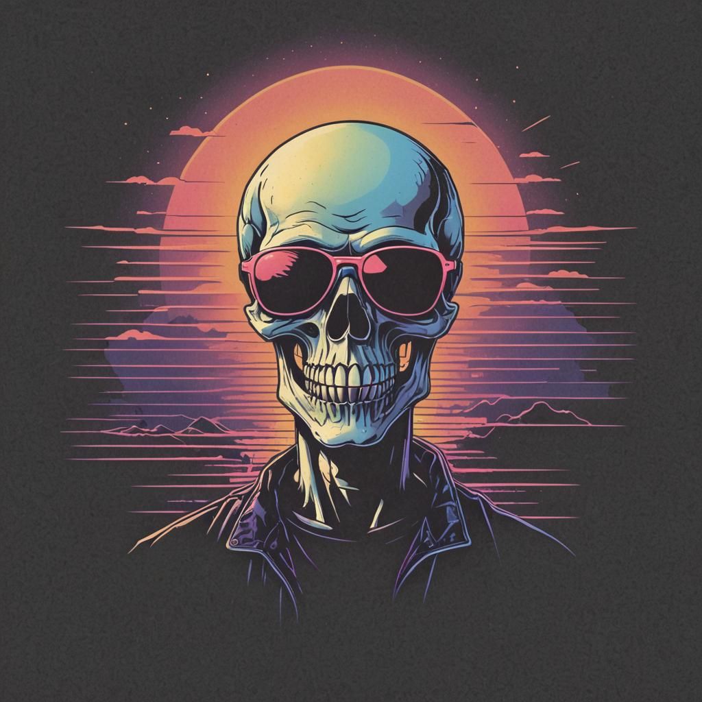 Synthwave Skull with Sunglasses Retro T-Shirt Design