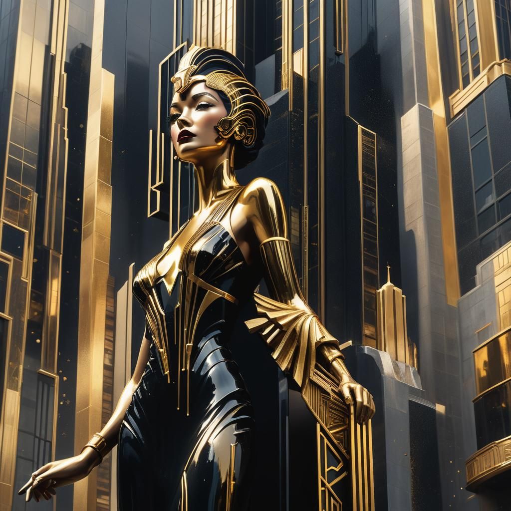 Art Deco Skyscraper with Woman Sculpture
