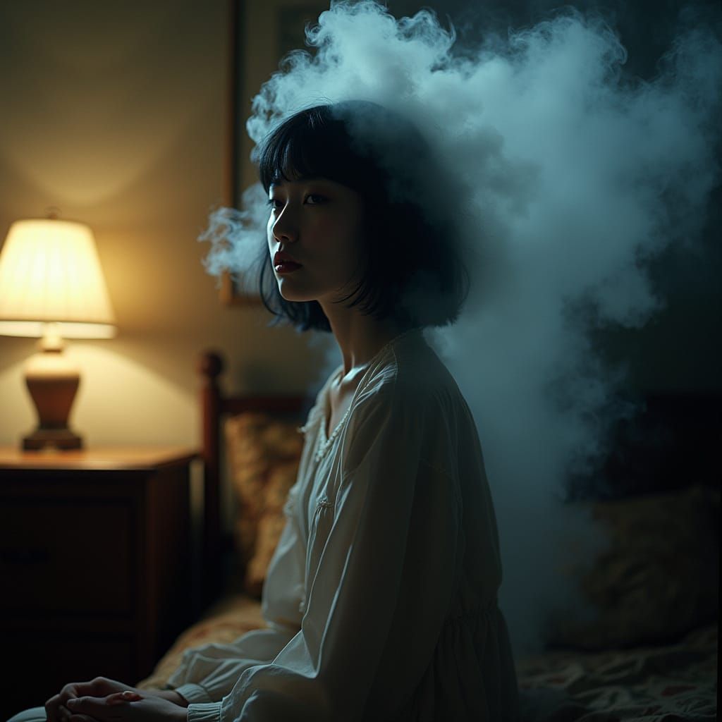 Ethereal Smoke Woman in 1990s Fashion