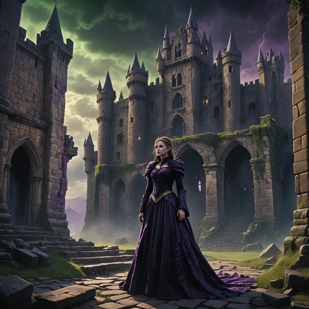 Gothic Princess in Ruined Castle: Fantasy Art
