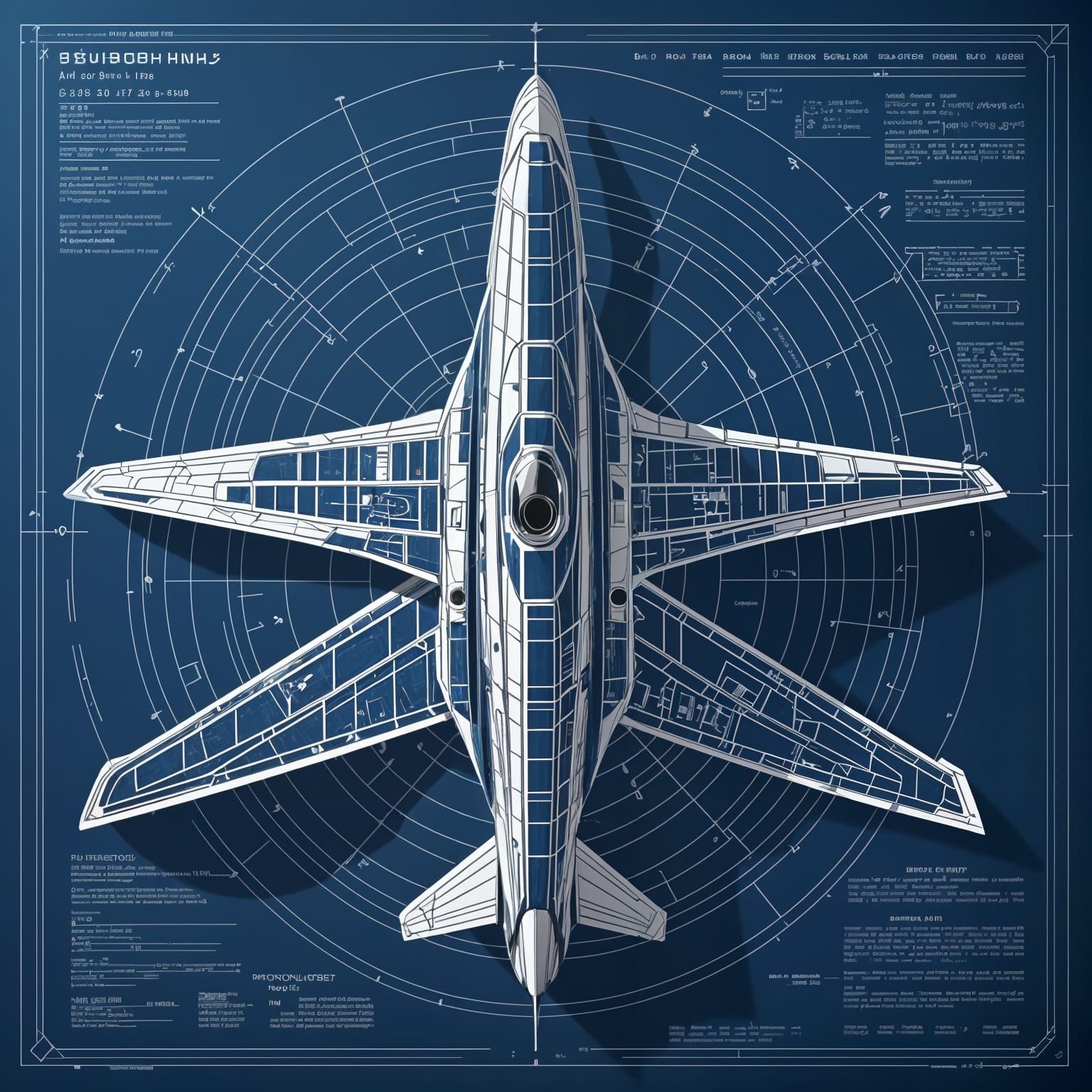Technical Starship Blueprint in Monochrome