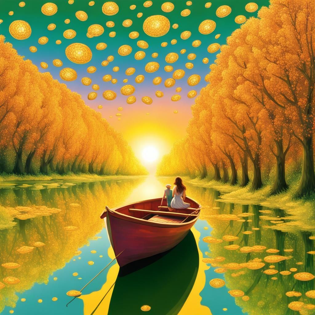 Psychedelic River Journey with Tangerine Trees