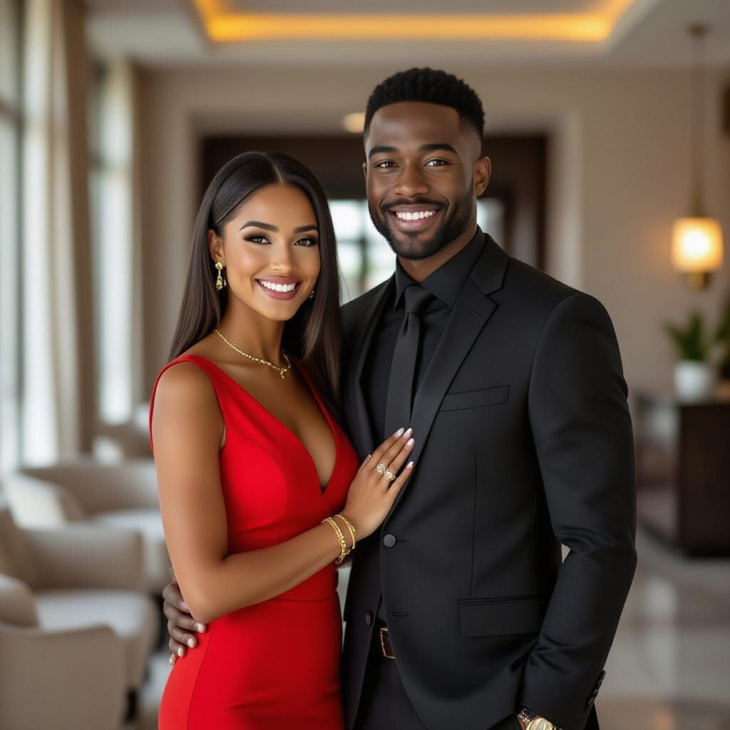 Elegant Couple Embrace in Photo-Realistic Style