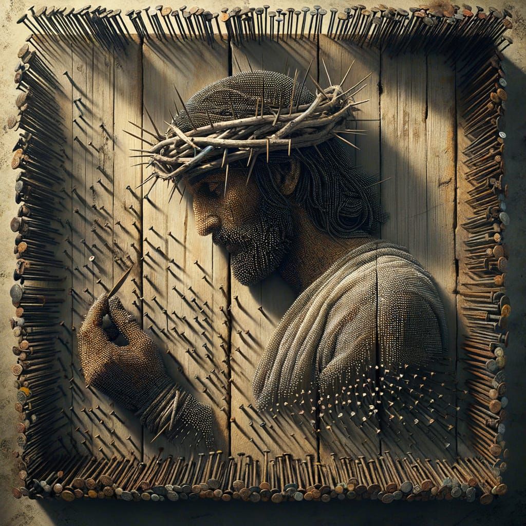 Pointillism Middle Eastern Man from Salvaged Materials