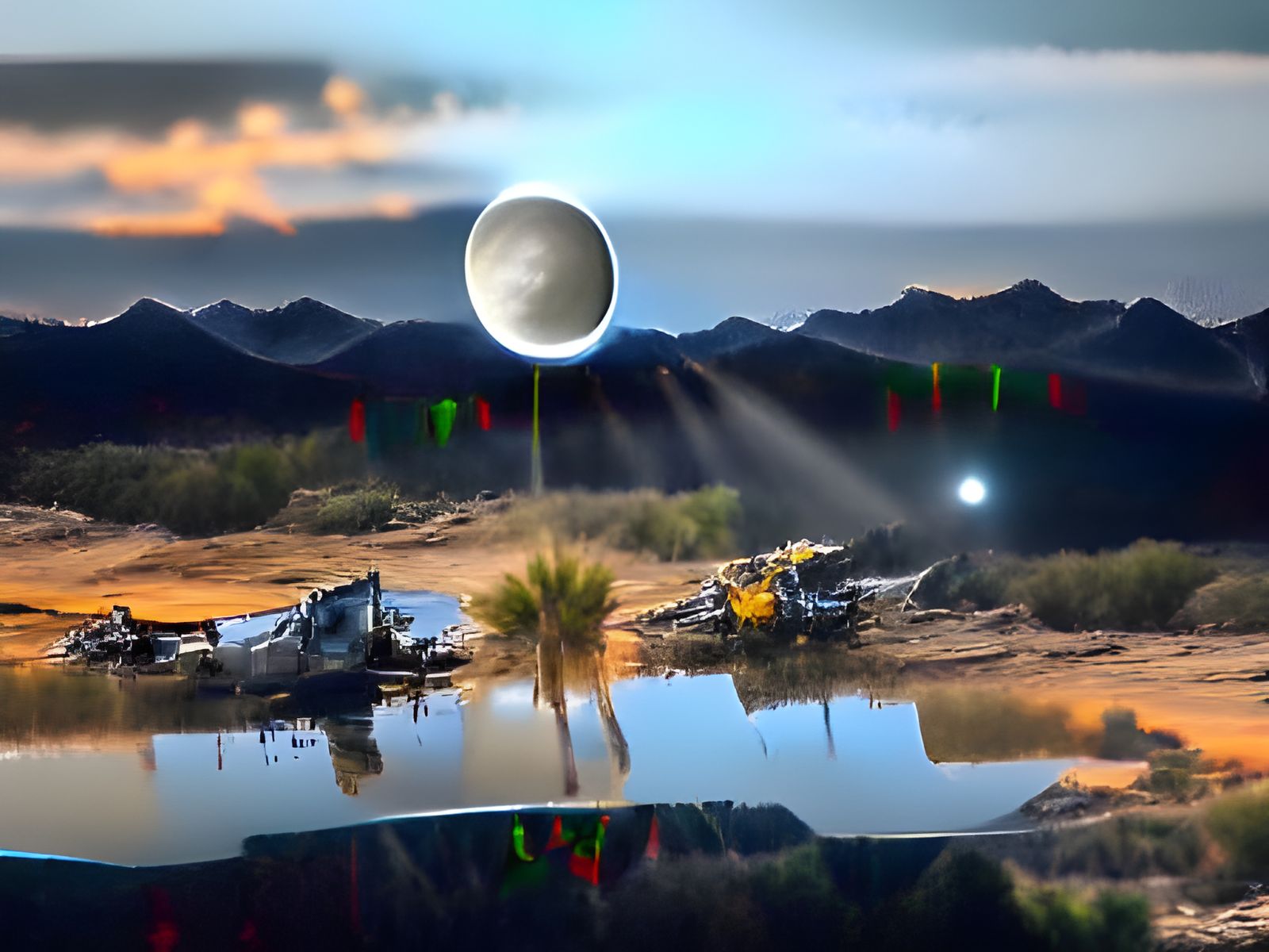 Futuristic Desert Search Party Under Multiple Moons