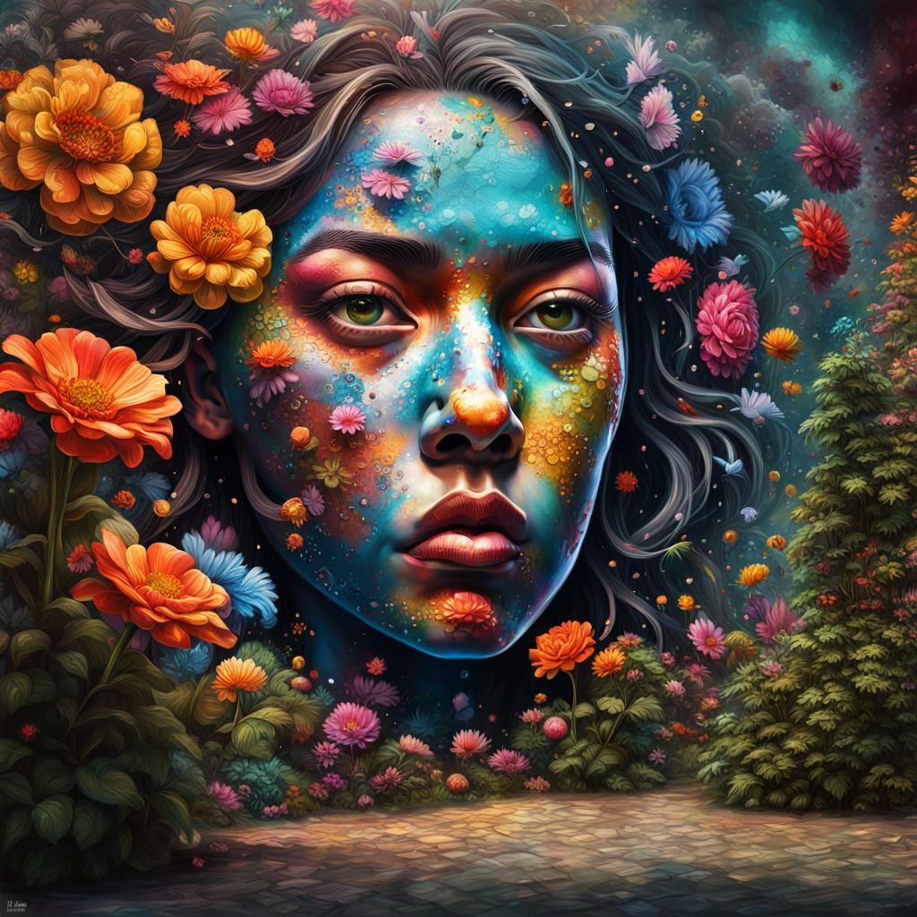 Hyperrealistic Secret Flower Garden in Graffiti Style