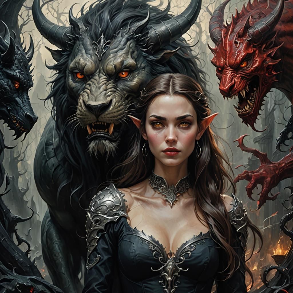 Dark Fantasy: Woman, Beast, and Mythical Creatures