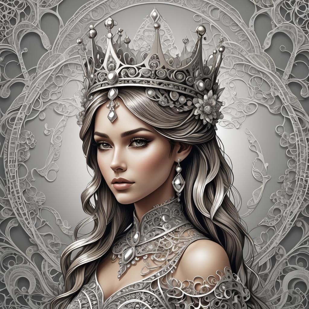 Beautiful Girl with Crown: Abstract Vector Fractal Art