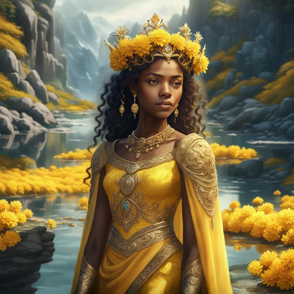 Beautiful Black Woman in Golden Hour Fantasy Art