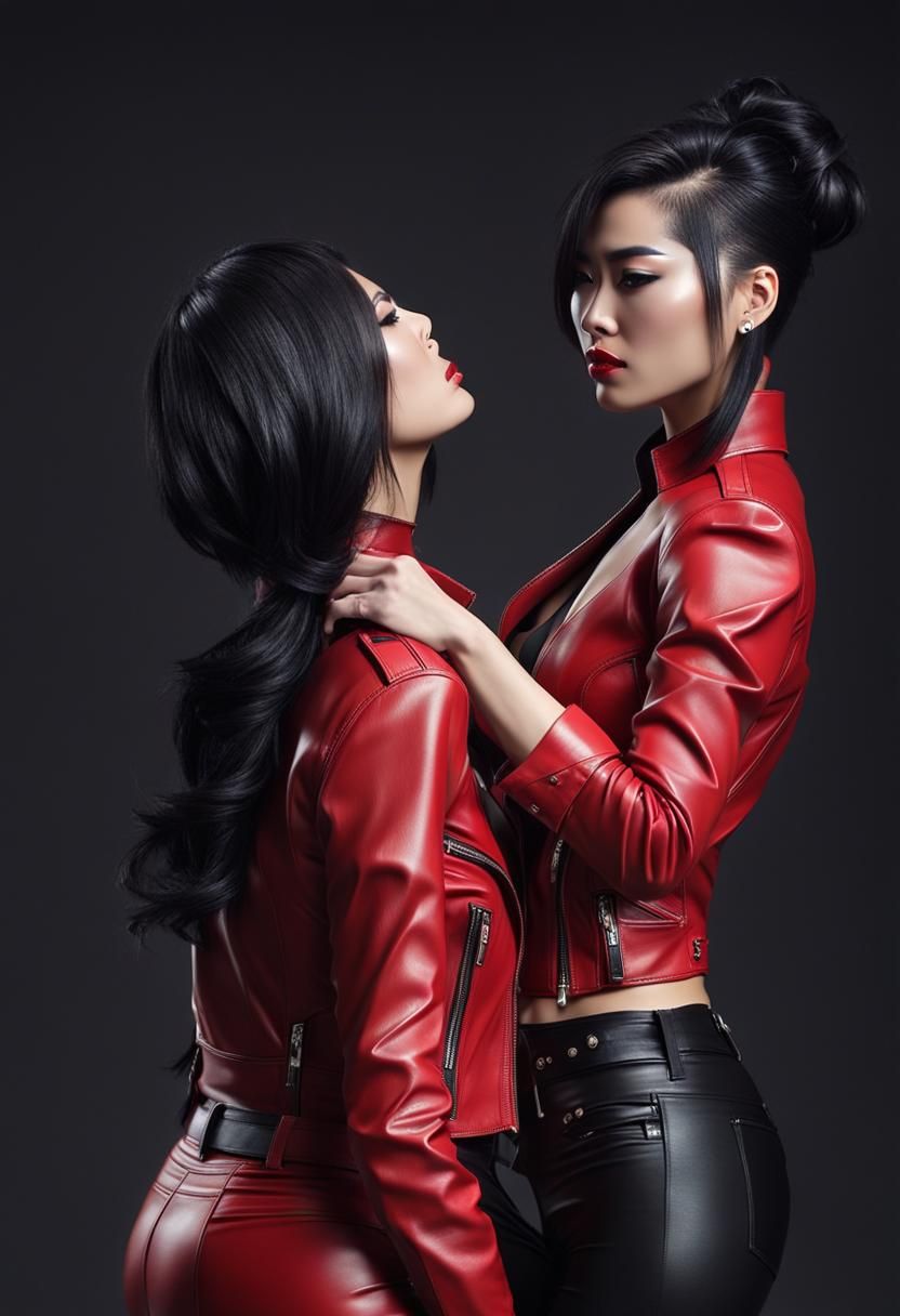 Chinese Lesbian Rockstars Kissing in Ultrarealistic Detail