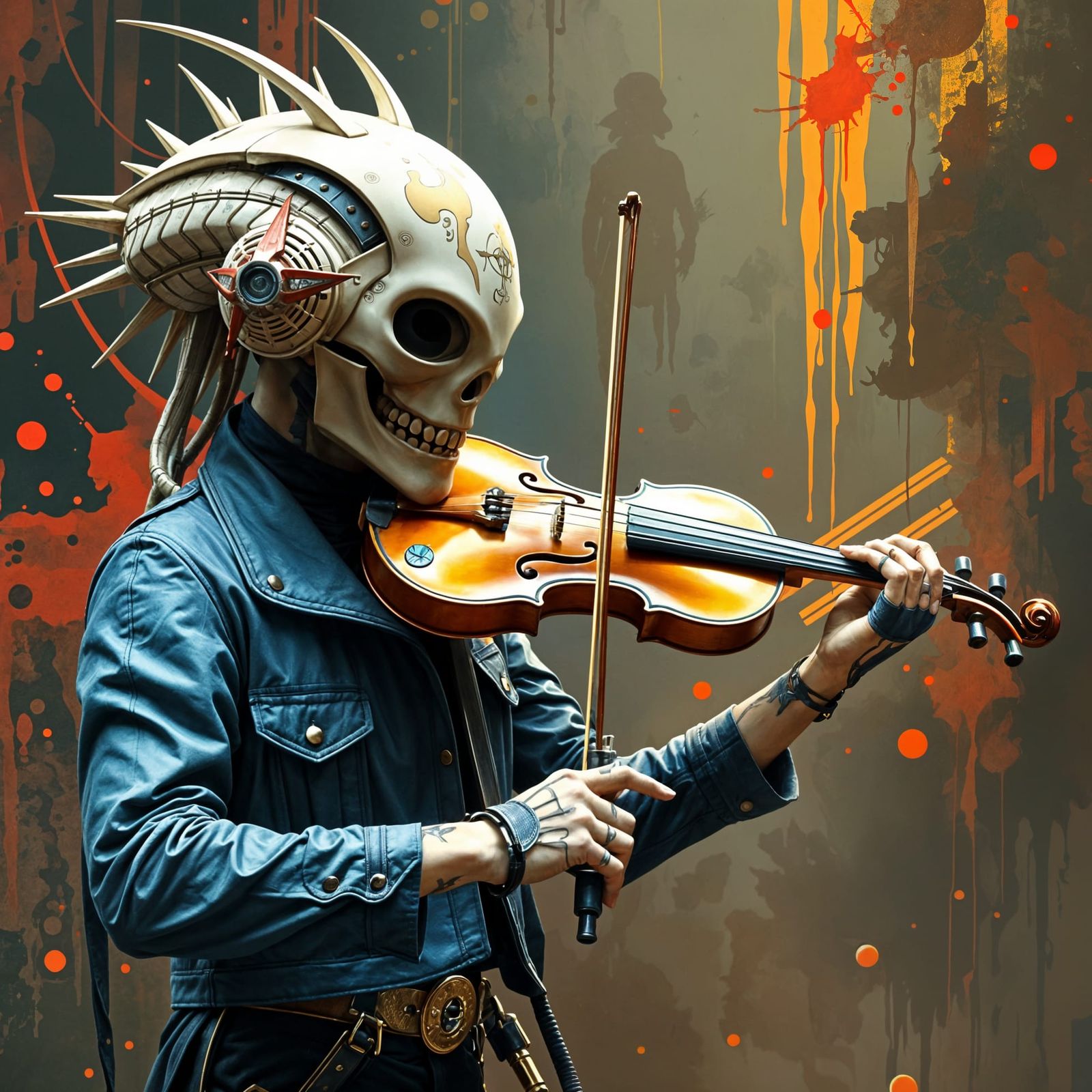 Cyberpunk Violinist Conducts Brutalist Retrofuturistic Orche...