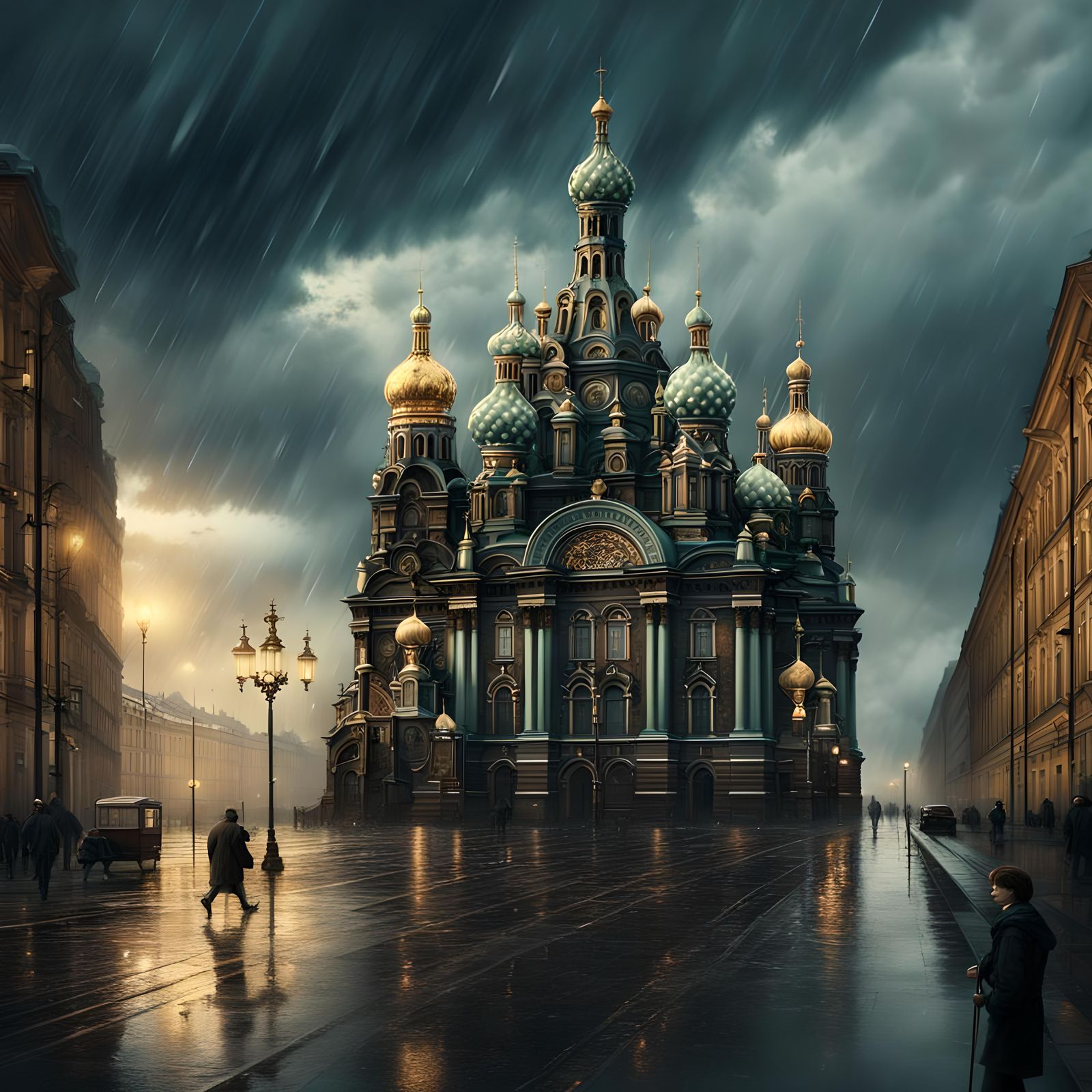 Rainy Day in Saint Petersburg: Epic Digital Painting