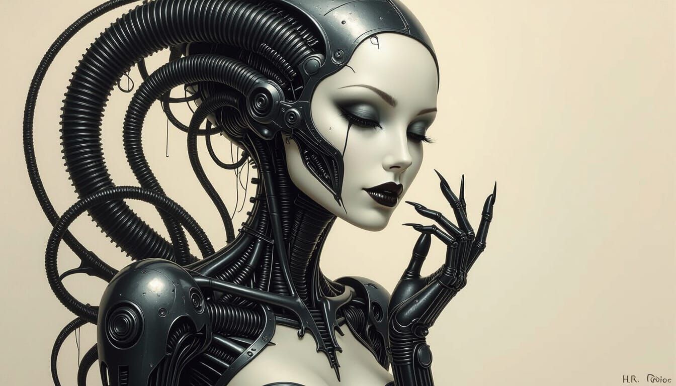 Biomechanical Woman: Seductive Yet Unsettling Portrait