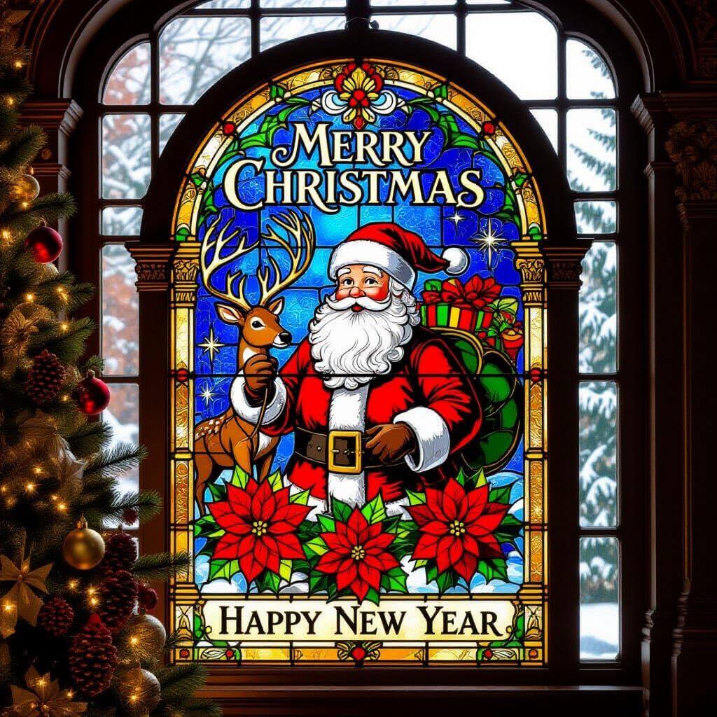 Victorian Stained Glass Christmas Window Panel