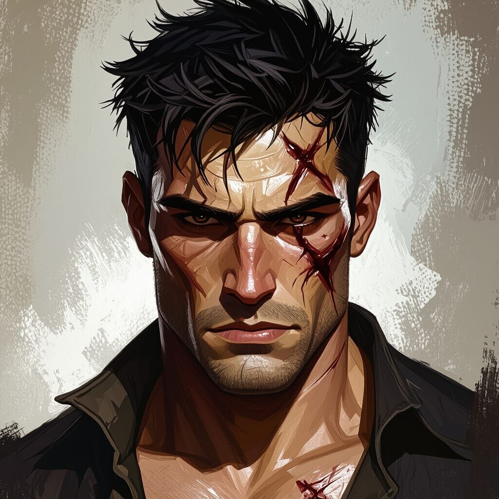 Rugged Dark Fantasy Warrior with Scars