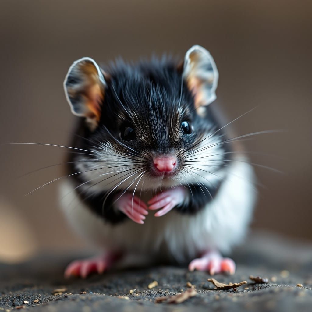 Cute Chubby Baby Mouse in Black and White
