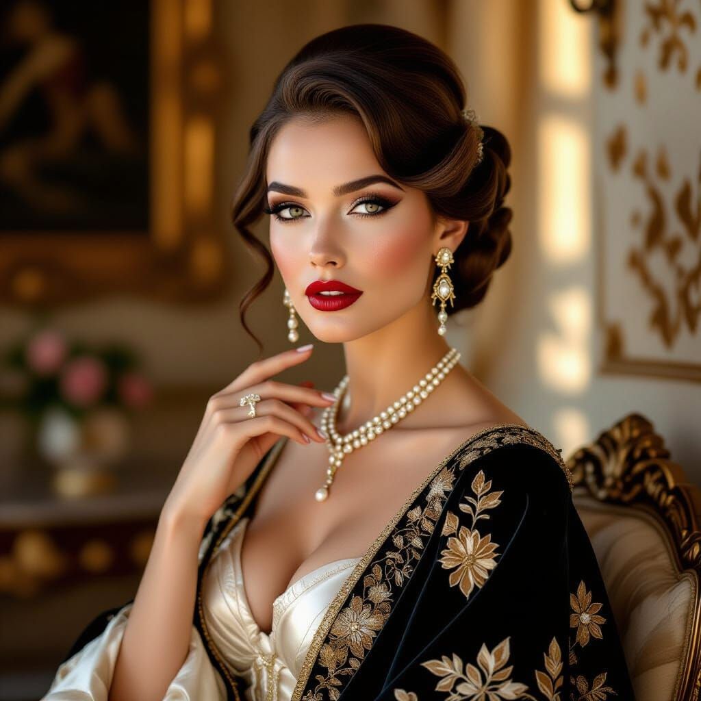 Elegant Woman in Opulent Attire, Art Deco Style